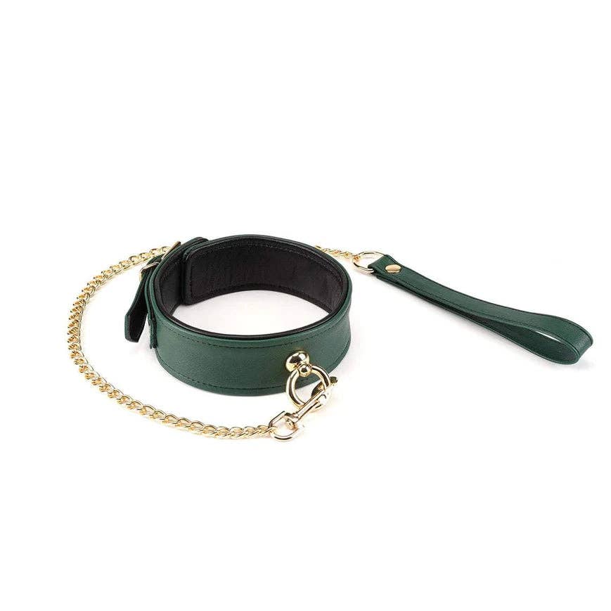 MOSSY PREMIUM LEATHER COLLAR WITH CUFFS AND NIPPLE CLAMPS